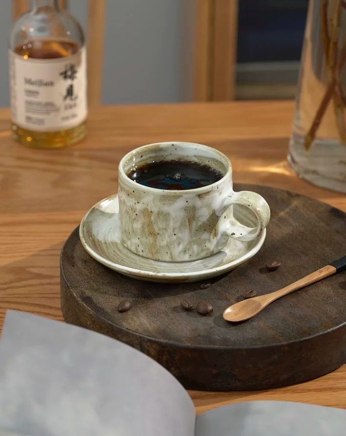 Kanso Cut-Clay Coffee Cup & Saucer Set